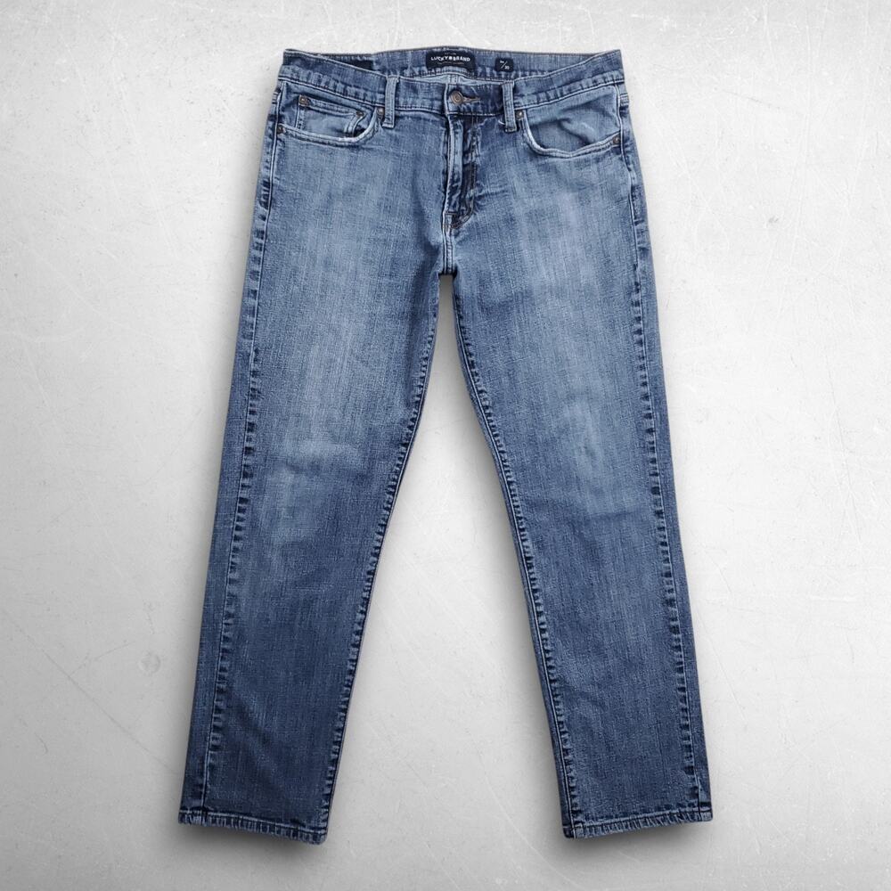 Lucky Brand 221 Straight Jeans Men 34x30 Medium Blue Denim Stretch Distressed